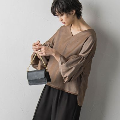 MAYSON GREYシャンブレー×シアーVネックブラウス　人気完売商品 シャンブレー×シアーVネックブラウス≪セットアップ対応／手洗い可能