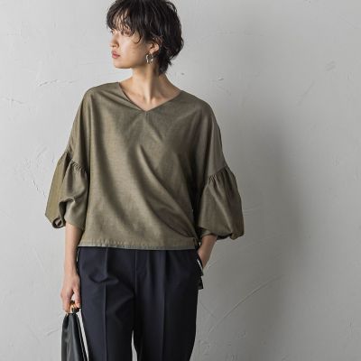 ＜MAYSON GREY（Women）＞シャンブレー×シアーＶネックブラウス≪セットアップ対応／手洗い可能≫