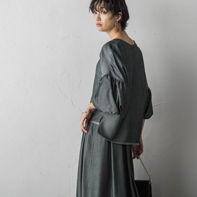 シャンブレー×シアーVネックブラウス≪セットアップ対応