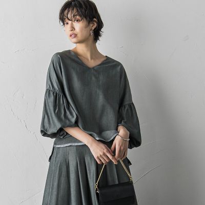 MAYSON GREYシャンブレー×シアーVネックブラウス　人気完売商品 シャンブレー×シアーVネックブラウス≪セットアップ対応／手洗い可能