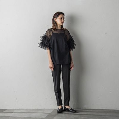 フリルスリーブチュールプルオーバー