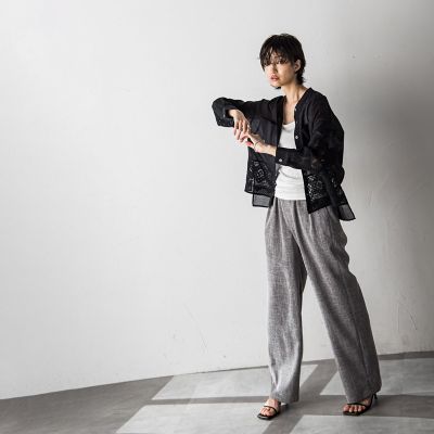 MAISON SPECIAL レース クロップドシャツ FREE THE Yon シャツ ブラウス レースカラースーパーワイドスリーブ