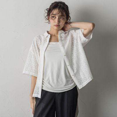 ＜MAYSON GREY（Women）＞スクエアレース切替シャツ≪手洗い可能≫