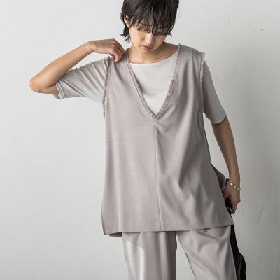 ＜MAYSON GREY（Women）＞メランジＶネックノースリブラウス≪洗濯機で洗える≫