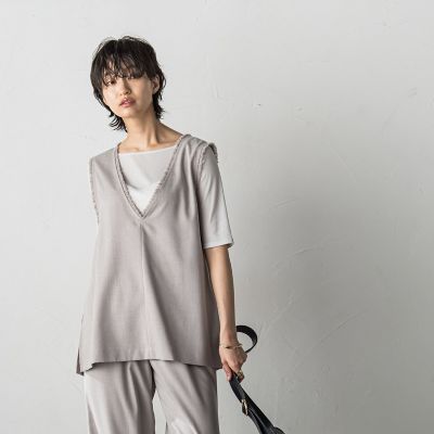 メランジＶネックノースリブラウス≪洗濯機で洗える≫
