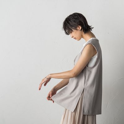 メランジＶネックノースリブラウス≪洗濯機で洗える≫