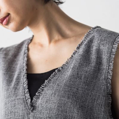メランジＶネックノースリブラウス≪洗濯機で洗える≫