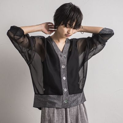 【ＷＥＢ限定】オーガンジーラメカーディガン　≪洗濯機で洗える≫