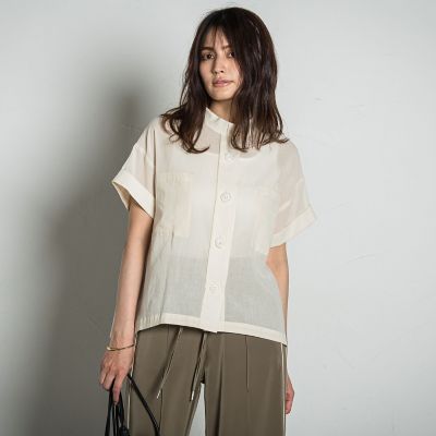 【ＷＥＢ限定】コットンシアーサファリブラウス≪洗濯機で洗える≫