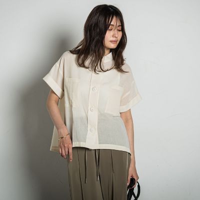 【ＷＥＢ限定】コットンシアーサファリブラウス≪洗濯機で洗える≫