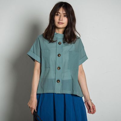 ＜MAYSON GREY（Women）＞【ＷＥＢ限定】コットンシアーサファリブラウス≪洗濯機で洗える≫