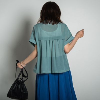 【ＷＥＢ限定】コットンシアーサファリブラウス≪洗濯機で洗える≫