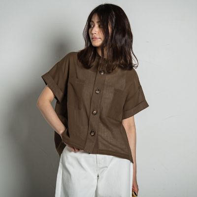 【ＷＥＢ限定】コットンシアーサファリブラウス≪洗濯機で洗える≫