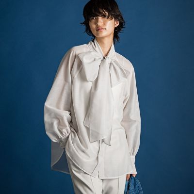 カタログ掲載】シアーボウタイボリュームスリーブブラウス≪洗濯
