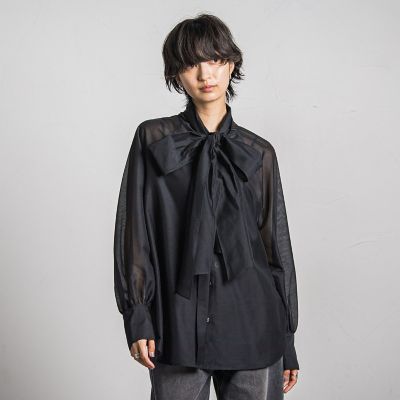 【カタログ掲載】シアーボウタイボリュームスリーブブラウス≪洗濯機で洗える≫