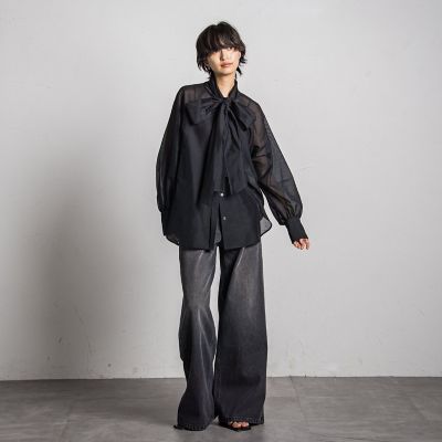 【カタログ掲載】シアーボウタイボリュームスリーブブラウス≪洗濯機で洗える≫