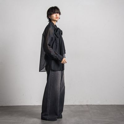 【カタログ掲載】シアーボウタイボリュームスリーブブラウス≪洗濯機で洗える≫