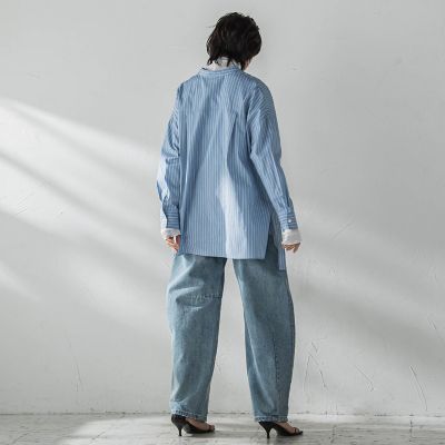 カラーストライプウエストマークオーバーシャツ≪洗濯機で洗える