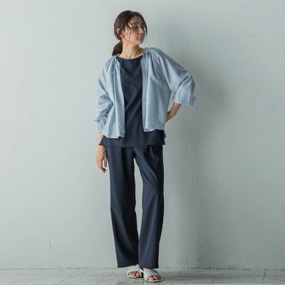 タックワイドスリーブボートネックブラウス≪洗濯機で洗える≫