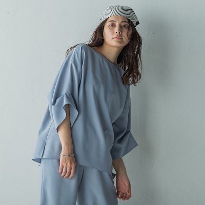 タックワイドスリーブボートネックブラウス≪洗濯機で洗える≫