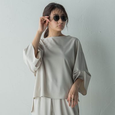 タックワイドスリーブボートネックブラウス≪洗濯機で洗える≫