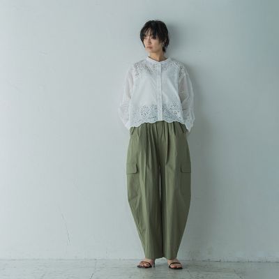 叶えるスカラップ刺繍クロップドシャツ≪手洗い可能≫