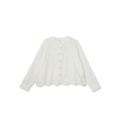 叶えるスカラップ刺繍クロップドシャツ≪手洗い可能≫