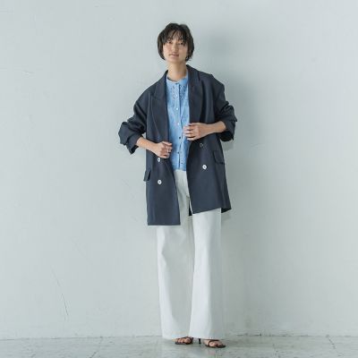 叶えるスカラップ刺繍クロップドシャツ≪手洗い可能≫