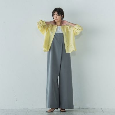 叶えるスカラップ刺繍クロップドシャツ≪手洗い可能≫