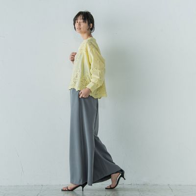 叶えるスカラップ刺繍クロップドシャツ≪手洗い可能≫