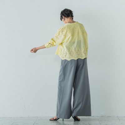 叶えるスカラップ刺繍クロップドシャツ≪手洗い可能≫