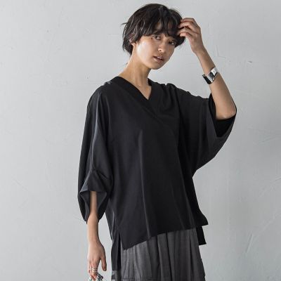 タックワイドスリーブVネックドルマンブラウス≪手洗い可能