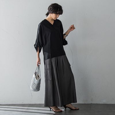 タックワイドスリーブＶネックドルマンブラウス≪手洗い可能≫
