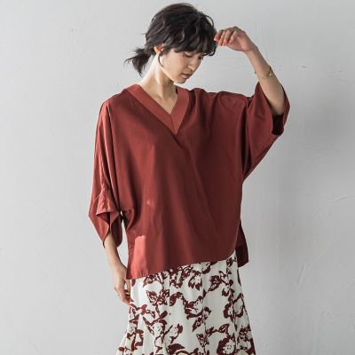 タックワイドスリーブＶネックドルマンブラウス≪手洗い可能≫