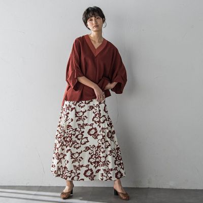 タックワイドスリーブＶネックドルマンブラウス≪手洗い可能≫