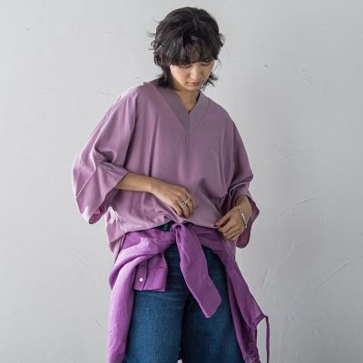 タックワイドスリーブＶネックドルマンブラウス≪手洗い可能≫