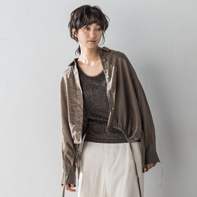 ＜MAYSON GREY（Women）＞リネンドロストクロップドシャツ≪手洗い可能≫