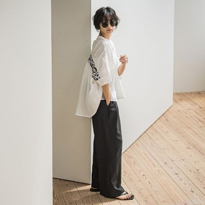 キャンブリックバックギャザー刺繍ブラウス≪手洗い可能≫
