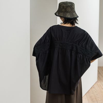 キャンブリックバックギャザー刺繍ブラウス≪手洗い可能≫