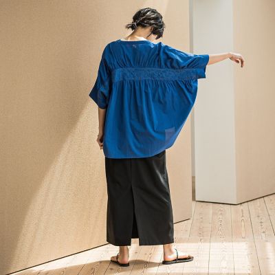 キャンブリックバックギャザー刺繍ブラウス≪手洗い可能≫