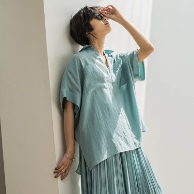 ラフィーネクロスハーフジップブラウス≪手洗い可能　／　セットアップ対応≫