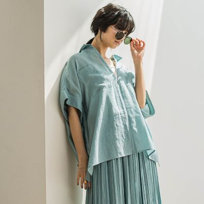 ラフィーネクロスハーフジップブラウス≪手洗い可能　／　セットアップ対応≫