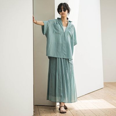 ラフィーネクロスハーフジップブラウス≪手洗い可能　／　セットアップ対応≫