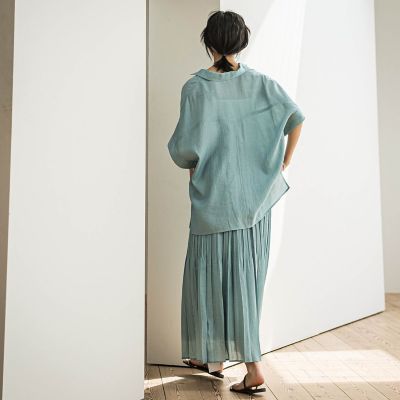 ラフィーネクロスハーフジップブラウス≪手洗い可能　／　セットアップ対応≫
