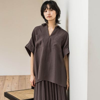 ラフィーネクロスハーフジップブラウス≪手洗い可能　／　セットアップ対応≫