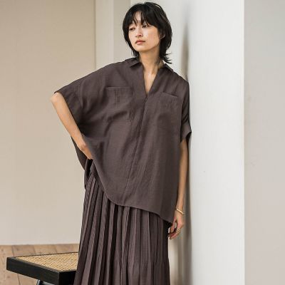 ラフィーネクロスハーフジップブラウス≪手洗い可能　／　セットアップ対応≫