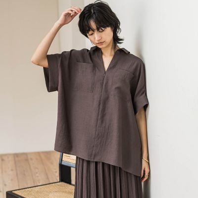ラフィーネクロスハーフジップブラウス≪手洗い可能　／　セットアップ対応≫