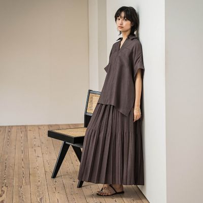 ラフィーネクロスハーフジップブラウス≪手洗い可能　／　セットアップ対応≫