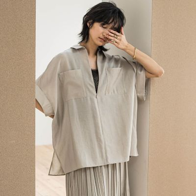 MAYSON GREY（Women）/メイソングレイ ラフィーネクロスハーフジップブラウス≪手洗い可能 / セットアップ対応≫
