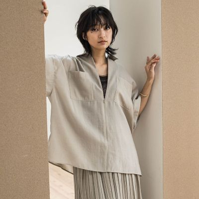 ラフィーネクロスハーフジップブラウス≪手洗い可能　／　セットアップ対応≫